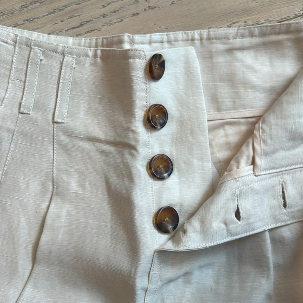 Cream linen trousers ankle length high waist Joie 00 NWT - Picture 2 of 5